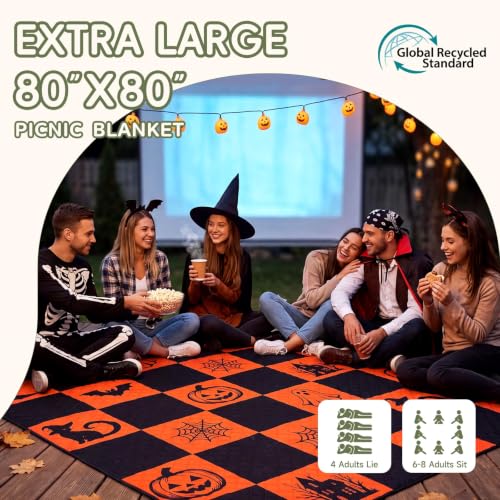 Genovega Waterproof Picnic Blanket Beach Mat Outdoor Outside Rug Floor Carpet Extra Large Foldable Sandproof Autumn Decor Halloween Decoration Outdoor Thanksgiving Essentials Fall Party Stuff Orange - color: Halloween Checkered
