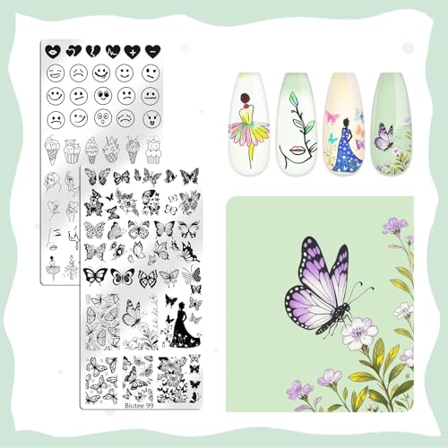 Biutee 12PCS Nail Stamping Plate Set 8PCS Stamping Nail Gel Polish | Nail Art Stamp Plates with Nail Stamper and Scraper, Butterfly Leaves Bow Design Nail Stamping Kit with Storage Bag - color: 24 Piece Set
