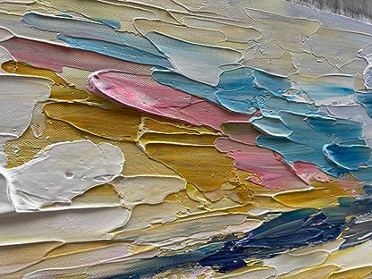 Art Hand Painted Ocean Landscape Oil Painting Sea Sunset Landscape Modern Abstract Art Home Wall Decoration 24x48 Inches - color: Yi031