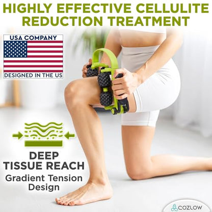 COZLOW 3 in 1 Lymphatic Drainage Massage Tool - Back Massager - Cellulite Roller - Arm + Leg Muscle Trigger Point Myofascial Release - color: Green/Black