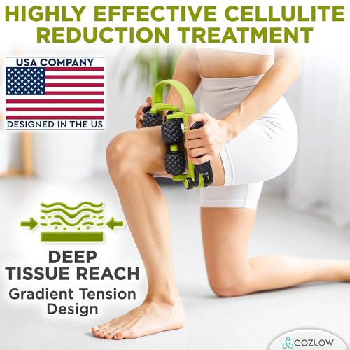 COZLOW 3 in 1 Lymphatic Drainage Massage Tool - Back Massager - Cellulite Roller - Arm + Leg Muscle Trigger Point Myofascial Release - color: Green/Black
