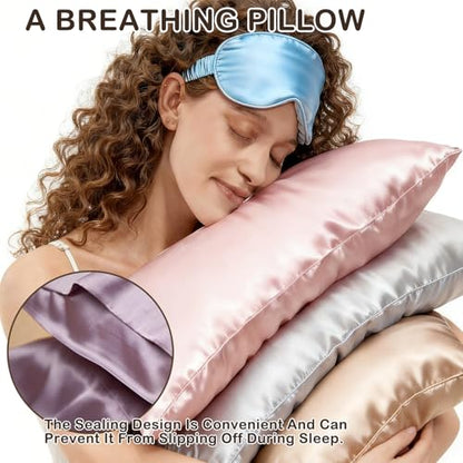 5Pcs Silky Sleep Mask Eye Masks Breathable Soft Satin Pillowcases Set for Sleeping Similar to Silk Pillowcase Travel Gift - color: Hot Pink-queen Size