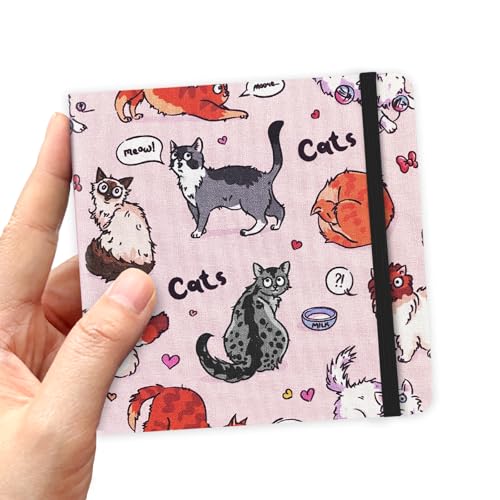 qianshan 4.8" x 4.8" Hardcover Sketchbook,Small Mixed Media Sketch Pad,96 Sheets 80gsm Acid-Free Artist Travel Journal Pocket Blank Notepad for Adults Drawing Painting,Art Supplies.Pink Cute Cat - color: 80gsm Cloth-pink cute cat