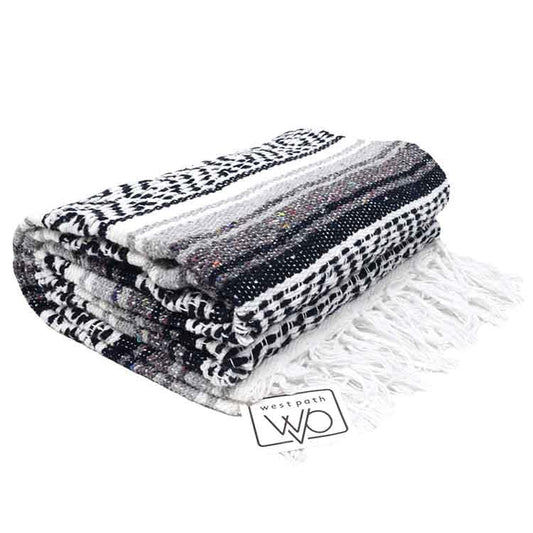 Open Road Goods Black & Grey Mexican Blanket - Authentic Serape Falsa Blanket - Handmade Assorted Colors (Acrylic Blend, XL) - color: Black/Grey