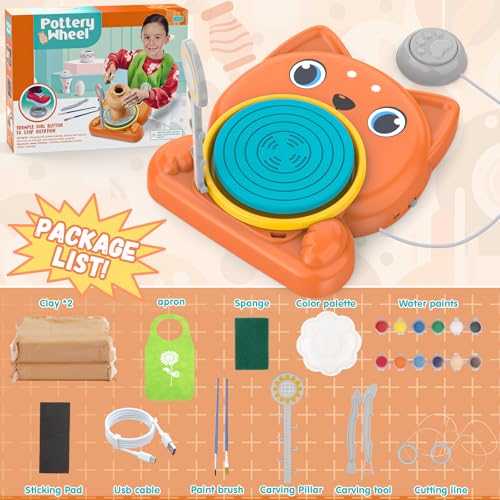 Aujazyble Pottery Wheel for Kids - Complete Pottery Painting Kit Crafts Toy | Art Supplies Arts and Crafts for Girls Boy Kids Toy, Birthday Halloween Christmas Gift for Kids Ages 6 7 8 9 10 11 12+, Dog - color: Orange