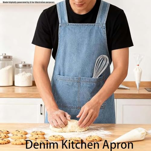 Adult Cross Back Apron, Stain Resistant Cotton Apron with Pockets ﻿ | Denim Cross Back Aprons, Cotton Apron Suitable for Gardens and Kitchens, with Pockets for Easy Carrying of Tools - color: D