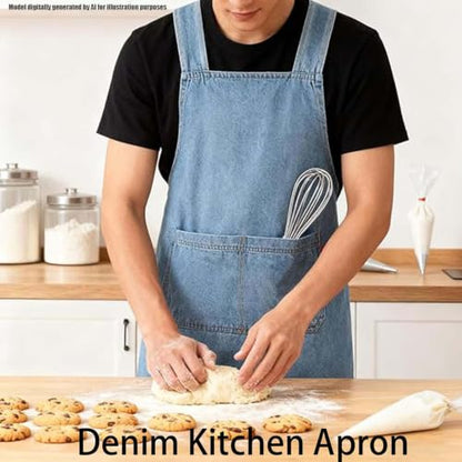 Adult Cross Back Apron, Stain Resistant Cotton Apron with Pockets ﻿ | Denim Cross Back Aprons, Cotton Apron Suitable for Gardens and Kitchens, with Pockets for Easy Carrying of Tools - color: D