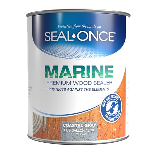 SEAL-ONCE Marine Ready Mix Wood Sealer and Stain, Coastal Gray, 1 Gallon | Waterproofer & Stain, Water-Based, Ultra-low VOC formula, For high-moisture areas, Protects wood docks, decks & piers - color: Coastal Gray, size: 1 Gallon