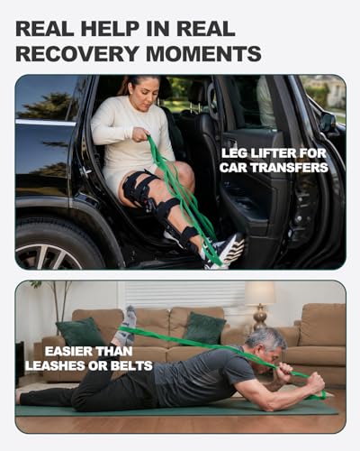 Trideer Stretching Strap with Loops & Leg Lifter, Non-Elastic PT Strap | Leg Lifter Mobility Aid, Non-Elastic PT Stretching Strap, Multi-Loop Grip Control, Home Recovery Support - color: Black