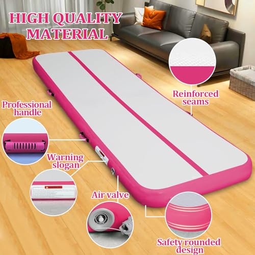 Air Mat Tumble Track, Gymnastics Mats Tumbling Track with Electric Air Pump for Home Use Cheerleading Training Kids Gym Yoga - color: Pink, size: 10ftx3.3ftx8inch