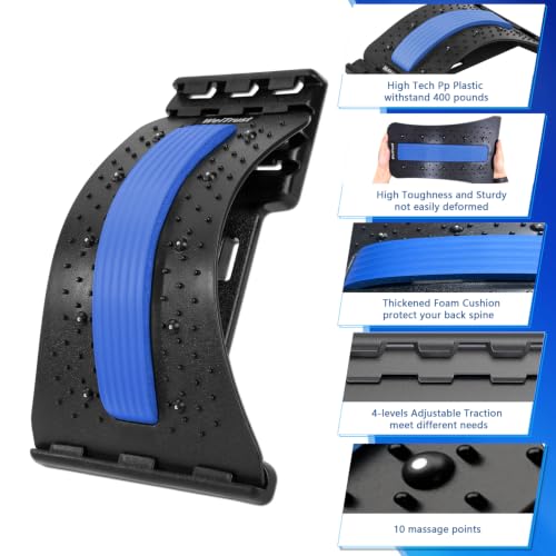 Back Stretcher - 4-Level Adjustable Lumbar Support Board & Back Cracker for Lower Back Pain Relief, Home Office Use (Blue) - color: Blue
