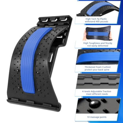 Back Stretcher - 4-Level Adjustable Lumbar Support Board & Back Cracker for Lower Back Pain Relief, Home Office Use (Blue) - color: Blue