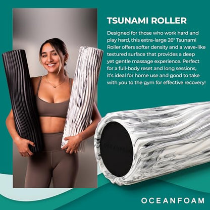 Oceanfoam Tsunami Roller (Black Marbled) - Extra-Large, 26" x 5.9" - Soft, Textured Foam Roller for Physical Therapy, Back Pain, Exercise & Stretching - Wave Textured - Yoga, Athletics, & Wellness - color: Black Marbled