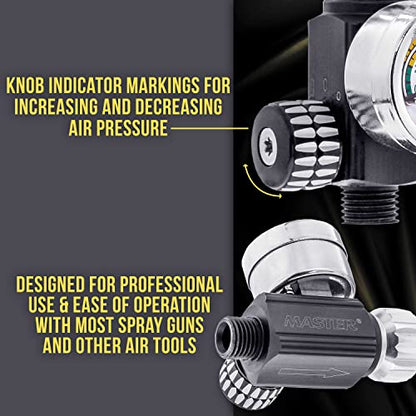 Master Airbrush Elite Series High Flow Spray Gun Air Pressure Regulator | With Gauge, 0 to 140 PSI - Air Regulator Control Adjusting Valve for Spray Guns