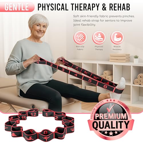 Resistance Bands, Stretch Band for Exercise, Physical Therapy, Rehab & Flexibility, Home Gym Equipment for Yoga, Pilates, Dance, Gymnastics, Number Loop Elastic Strap for Leg and Hip Stretches - color: Red Black