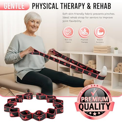 Resistance Bands, Stretch Band for Exercise, Physical Therapy, Rehab & Flexibility, Home Gym Equipment for Yoga, Pilates, Dance, Gymnastics, Number Loop Elastic Strap for Leg and Hip Stretches - color: Red Black