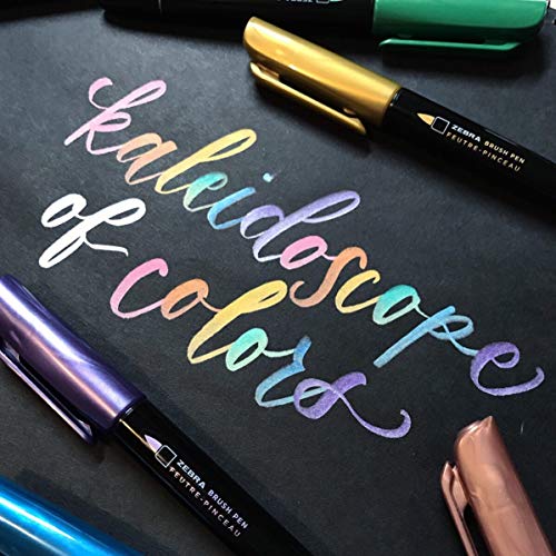 Zebra Pen, Metallic Brush Pens, Gold, Silver, and Rose Gold Ink, Medium Brush Tip Mimics Artist’s Paint Brush for Calligraphy and Lettering, Acid-Free Ink for Light and Dark Paper, 3-Pack (01603) | Acid-Free, Metallic Gold, Silver and Rose Gold Ink, Brush