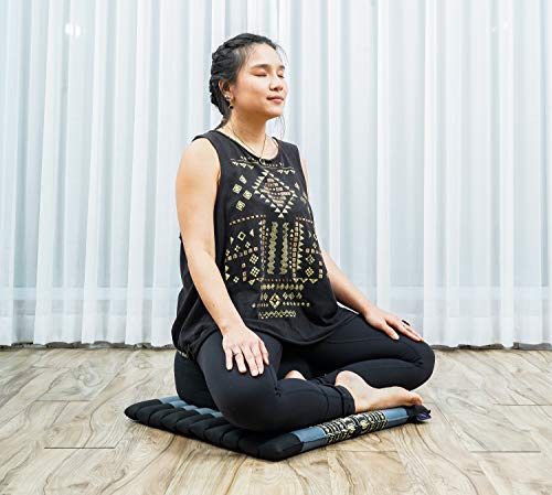 Leewadee Meditation Cushion Set – 1 Small Zafu Yoga Pillow and 1 Small Roll-Up Zabuton Mat Filled with Kapok - color: Sf15 - Blue