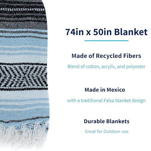 La Montana Bulk Falsa Mexican Blanket, 4 Pack, Light Blue/Charcoal/White - color: Light Blue/Charcoal/White