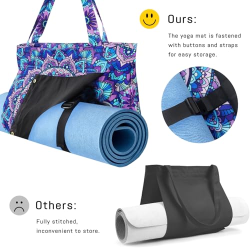 Mandala Yoga Mat Bag Large Yoga Bags and Carrier Fits All Your Stuff Yoga Tote Bags with Zipper Pocket Pilates Bag - color: Purple