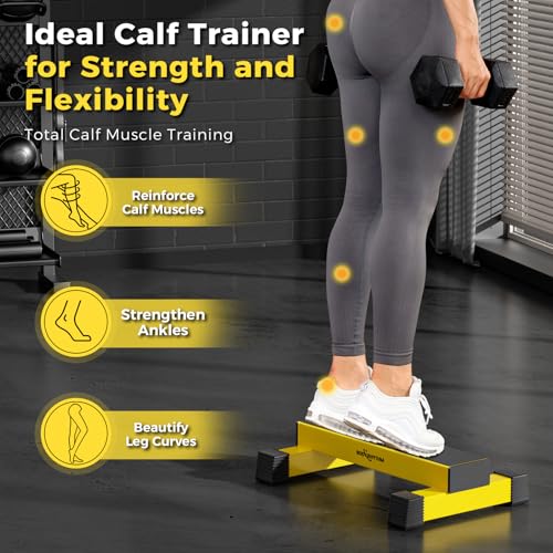 Upgraded Calf Raise Bar for Home Gym Workouts, Standing Calf Raise Machine for Calf Stretching, Squating, Foot Stretching, Anti-Slip Solid Calf Block, Ankle Calf Stretcher. - color: Yellow
