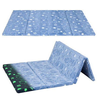 MeMoreCool Kids Floor Mattress, 48x72 Inch Foldable Play Mat, Outer Space - color: Denim Planet