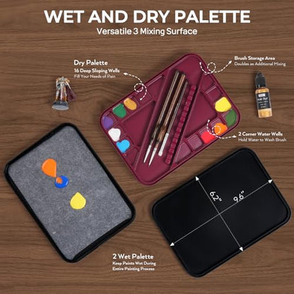 Nicpro Miniature Painting Kit with Wet Palette, Painting Handle & Brushes | Miniature Painting Handle, 11PCS Detail Paint Brushes Drybrush, 50PCS Wet Pallet Paper, 2PCS Sponge, Brush Holder - color: Red & Black