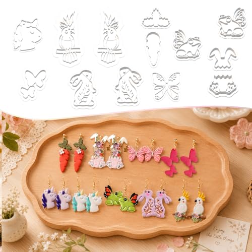 13 Pcs Easter & Whimsical Animal Polymer Clay Cutters Set - Butterfly, Unicorn & Frog Imprint Cutters for Polymer Clay Jewelry Making, Gift for Animal Lovers, Friends, Sisters & Wives - color: Butterfly-13pcs