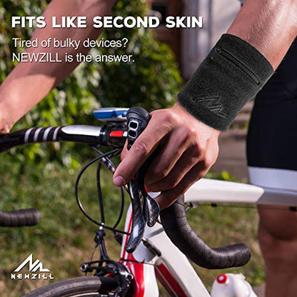 NEWZILL Wrist Wallet Wristband with Zipper - Cotton Sweatbands for Men & Women, Ideal for Running, Walking, Basketball, Football, Tennis, Hiking - color: Black, style: Small-1PCS