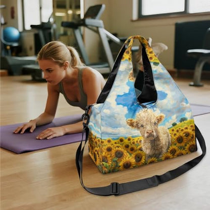 Yoga Mat Bag for Men Women Canvas Yoga Mat Carrier Take In Out Mat Easily for Beach Swim Bags Pool Sports Gym - color: Highland Cattle yellow