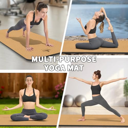 Hatha Yoga Extra Large Natural Cork Yoga Mat - 78" x 32" or 72" x 48", 1/2" Extra Thick Non-slip TPE Exercise Mat, Anti-tear Pilates Mat for Home, Gym, Hot Yoga, Stretching, Fitness & Workouts - size: Extra Long (78"x32"x1/2")