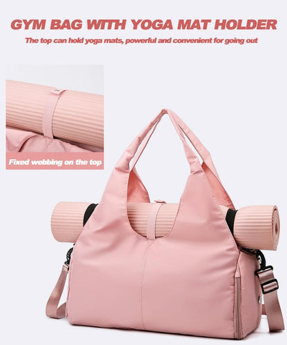 Yoga Gym Bag -Large Capacity Gym Bag with Yoga Mat Holder Water Resistant Workout Bag for Travel Workout Daily - color: Purple