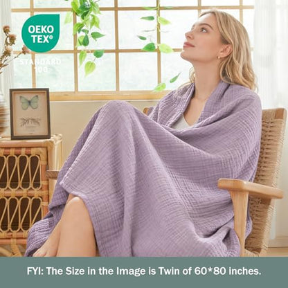 EMME Cotton Muslin Throw Blanket Lavender 50"x60" Couch Breathable Gauze Blanket Soft Lightweight - color: 11 - Lavender, size: Throw (50" X 60")