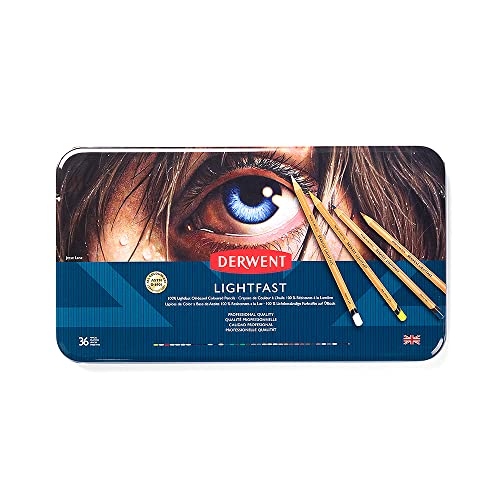 Derwent Lightfast Colored Pencils 36 Tin, Set of 36, 4mm Wide Core, 100% Lightfast, Oil-based, Premium Core, Creamy, Ideal for Drawing, Coloring, Professional Quality (2302721) - size: 36 Count (Pack of 1)