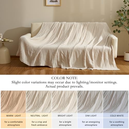 100% Cotton Muslin Blanket for Adult 108x90 4-Layer Gauze Throw - color: Khaki, size: 108x90 inch