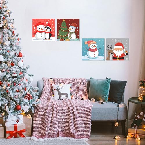 DOMROM 4 Pack Paint by Numbers for Adults, Christmas Snowman DIY Paint by Number Kits on Canvas with Frame, Easy Winter Themed Acrylic Painting Set for Home Wall Decor Gift 8x8 Inch - color: YH4ZH656