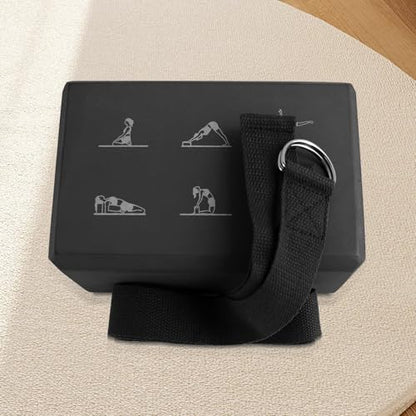 RETON Yoga Blocks Set with Straps, High Density Yoga Bricks, Lightweight EVA Foam Pilates Block, 2 Yoga Blocks with 2 Straps for Yoga, Pilates, Fitness, Stretching and Toning - color: Black