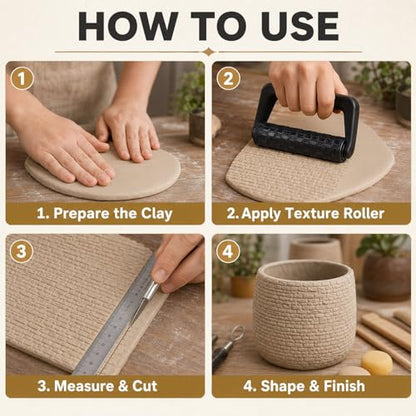 Conderyang 13Pcs 3D Printed Clay Texture Roller Set 12-Pattern Clay Roller with Handle Handheld Pottery Rollers Texture Wheel Polymer Tools for Artists Pottery Creation Ceramic Modeling DIY (Black)
