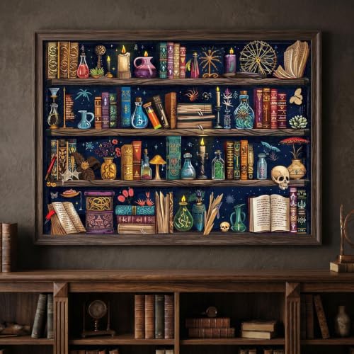 WUSARPLY Bookshelf Diamond Painting Kits for Beginner Adults | Magical Book Diamond Art Kits Full Drill Diamond Dots Paint with Diamonds Gem Arts and Crafts for Beginner Home Wall Decor - color: YH034