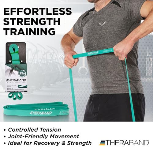 THERABAND High Resistance Band, 25 lbs, Medium, Green, Physical Therapy | Resistance band for exercise, physical therapy and stretching, with progressive color-coded levels - size: Medium (25 lbs)