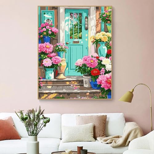 ZRIZQ Paint by Numbers Kit for Adults Beginner,Flowers Home,16x20 | Full set with wooden brushes,rolled canvas,rich paints.Calming activity.Beginner friendly.Just open and paint. - color: 16"X20"Rolled Canvas(Frameless)-Flowers 19