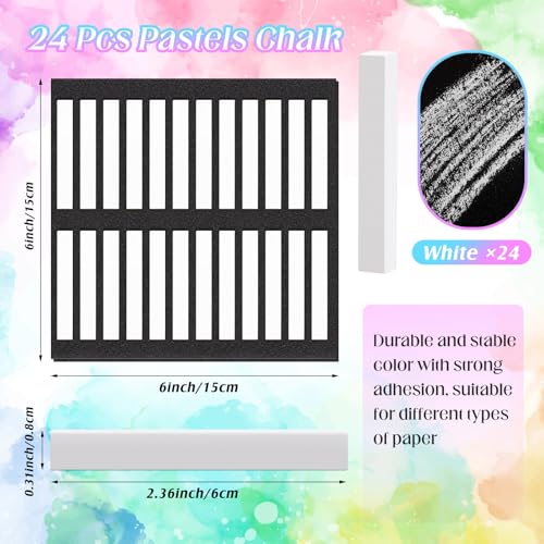 Watersay 24 Pcs Soft Pastel Drawing Chalk Set Square Sketch Chalk Non-toxic Artist Pastel Sticks for Professional Artists and Art Lovers(60 x 8 x 8 mm,White) - color: White