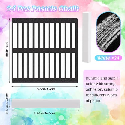Watersay 24 Pcs Soft Pastel Drawing Chalk Set Square Sketch Chalk Non-toxic Artist Pastel Sticks for Professional Artists and Art Lovers(60 x 8 x 8 mm,White) - color: White, size: 1 Count (Pack of 24)