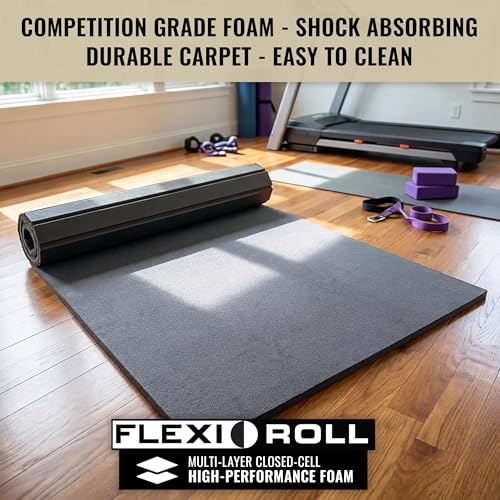 Dollamur 5'x10'x1-3/8" Gymnastics Mat, Carpeted Mat for Tumbling and Cheerleading, FLEXI-Roll® - color: Charcoal Gray