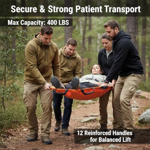 Emergency Patient & Large Dog Rescue Stretcher Gurney, 400 lbs - color: Orange, size: One-Pack