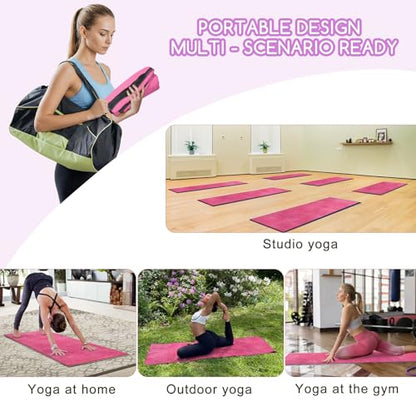 Yoga Mat Towel, Extra Thick (600GSM) Soft Hot Yoga Towel, Non-Slip and Sweat Absorbent for Hot Yoga, Bikram, Pilates, and Fitness, 72" x 27.5", Dual-Color, Grey/Pink - color: Dark Pink