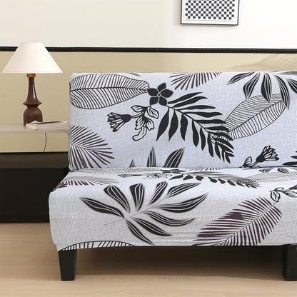 MIFXIN Armless Sofa Cover Futon Slipcover Stretch Elastic Soft Folding Sofa Bed Non-Armrest Couch Furniture Protector Spandex Printed Washable Sofa Cover Without Armrests (Leaves-A) - color: Leaves-a