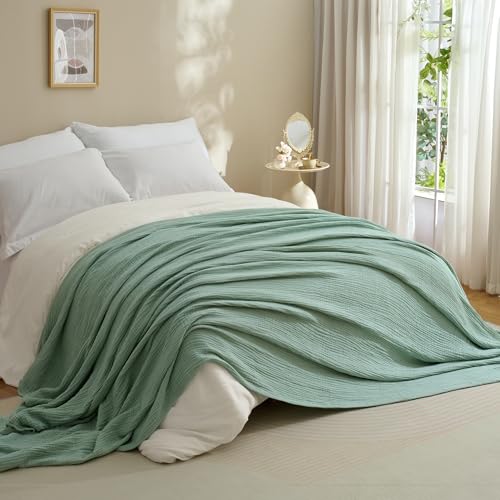 100% Cotton Muslin Blanket for Adult 50x70 4-Layers Gauze Throw - color: Sage Green, size: 50x70 inch