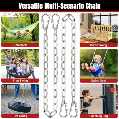 2Pcs 40" Heavy Duty Swing Chain Stainless 4 Spring Hooks Porch