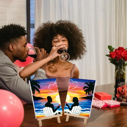 VOCHIC Sip and Paint Kit,Pre Drawn Canvas Couples Paint Party Kit Painting Art Set for Adults Date Night Sunset Beach Lovers 2 Pack (8 x 10 Inches) - size: 8x10, style: Sunset and Couple